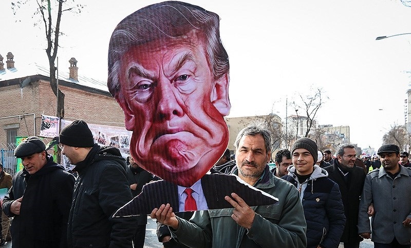 Anti-Trump banner in Ardabil, Iran. February 10, 2017. Source: Mohsen Zare/Tasnim News, via Wikimedia Commons